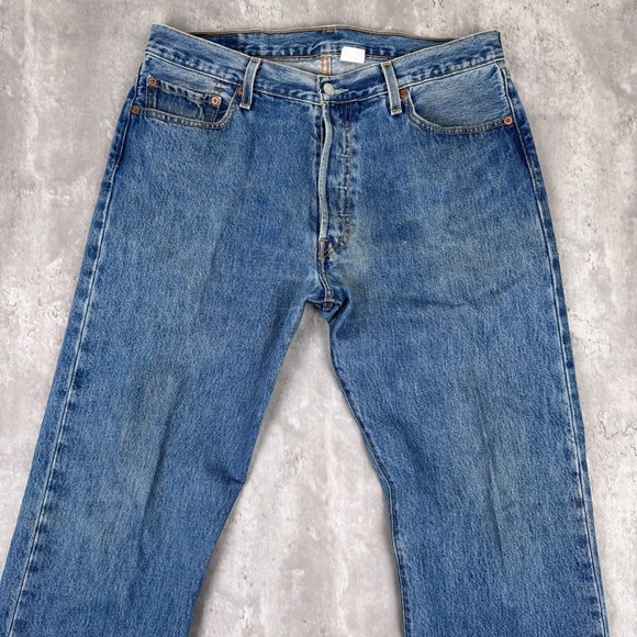 Vintage Levis 501 Jeans Men's 36x32 Denim Button Fly Distressed Dark Straight - Picture 2 of 10